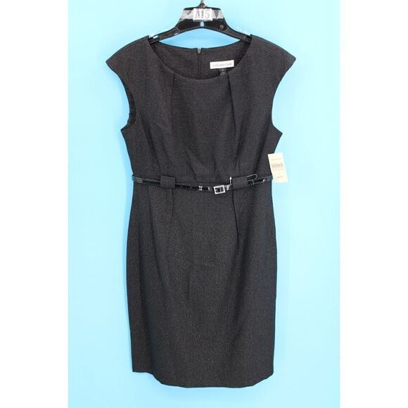 COLDWATER CREEK MAD ABOUT THE SHEATH BELTED DRESS BLACK SHIMMER SIZE 6 NWT - Picture 1 of 6